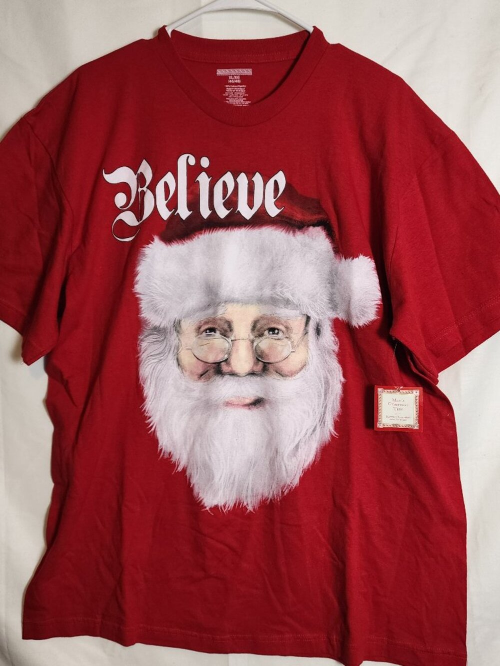 Believe Santa Claus Christmas T-Shirt Men's Red Graphic Tee Short Sleeve XL NWT